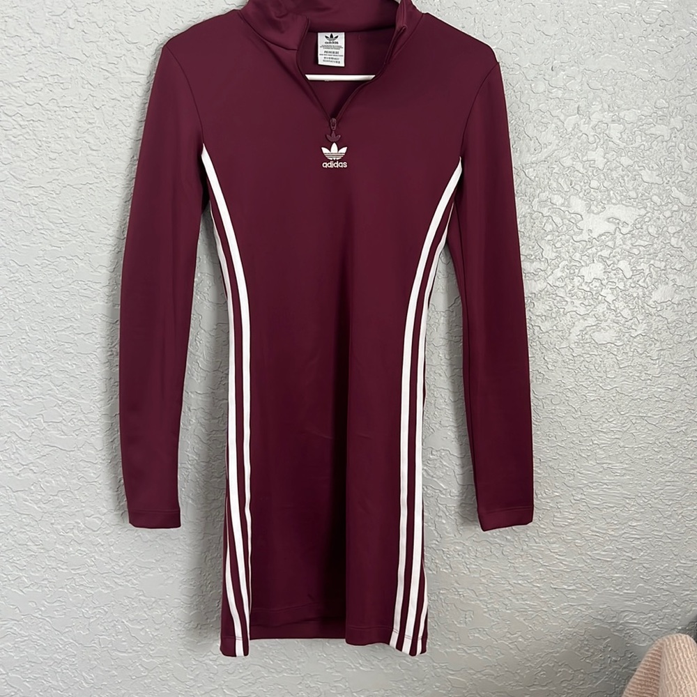 adidas maroon long sleeve collard sports dress